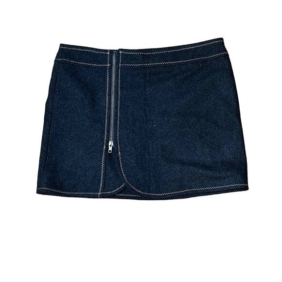 Purnell Women’s 8 Wool Blend Front Zip Mini Skirt Dark Gray Lined Zig Zag Stitch - Picture 1 of 4
